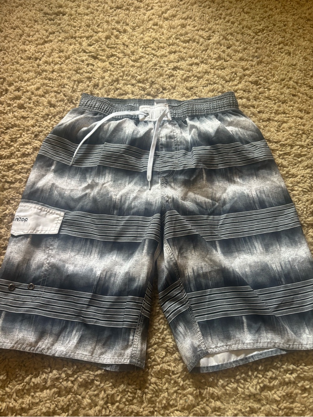 Men's Blue Striped Quick-Dry Swim Trunks with Drawstring